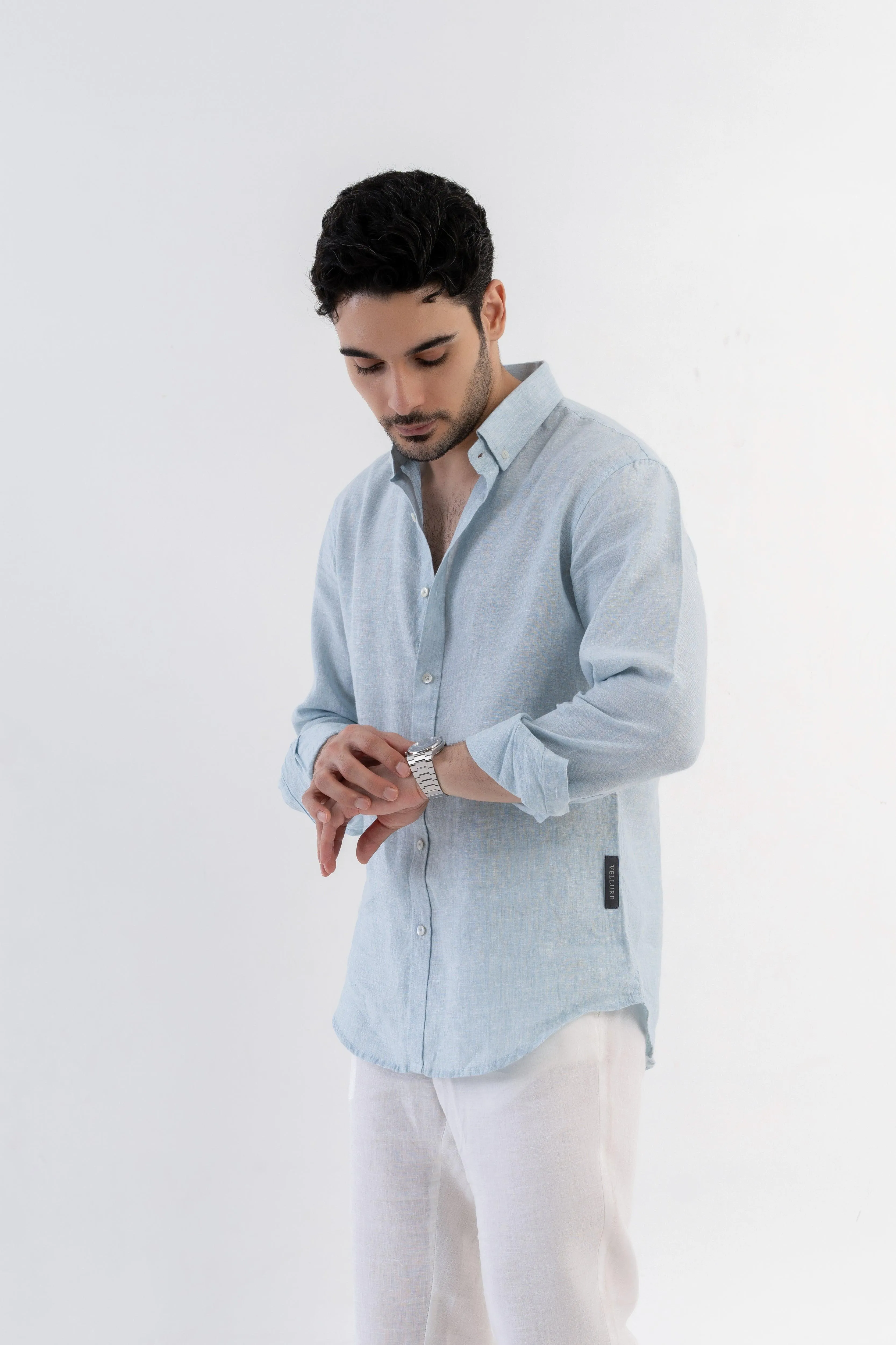 100% Linen Soft Touch Frosty Blue Shirt