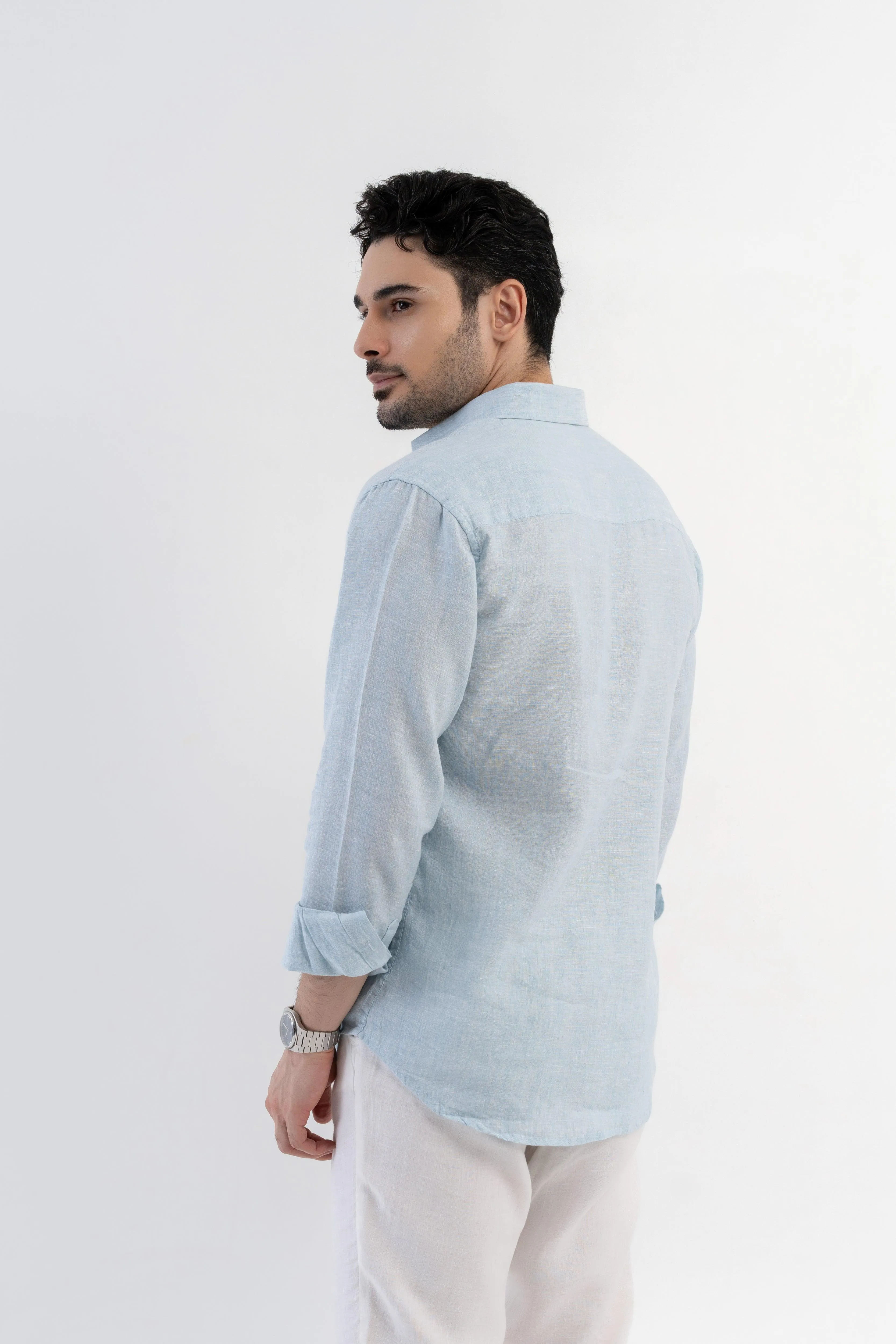 100% Linen Soft Touch Frosty Blue Shirt