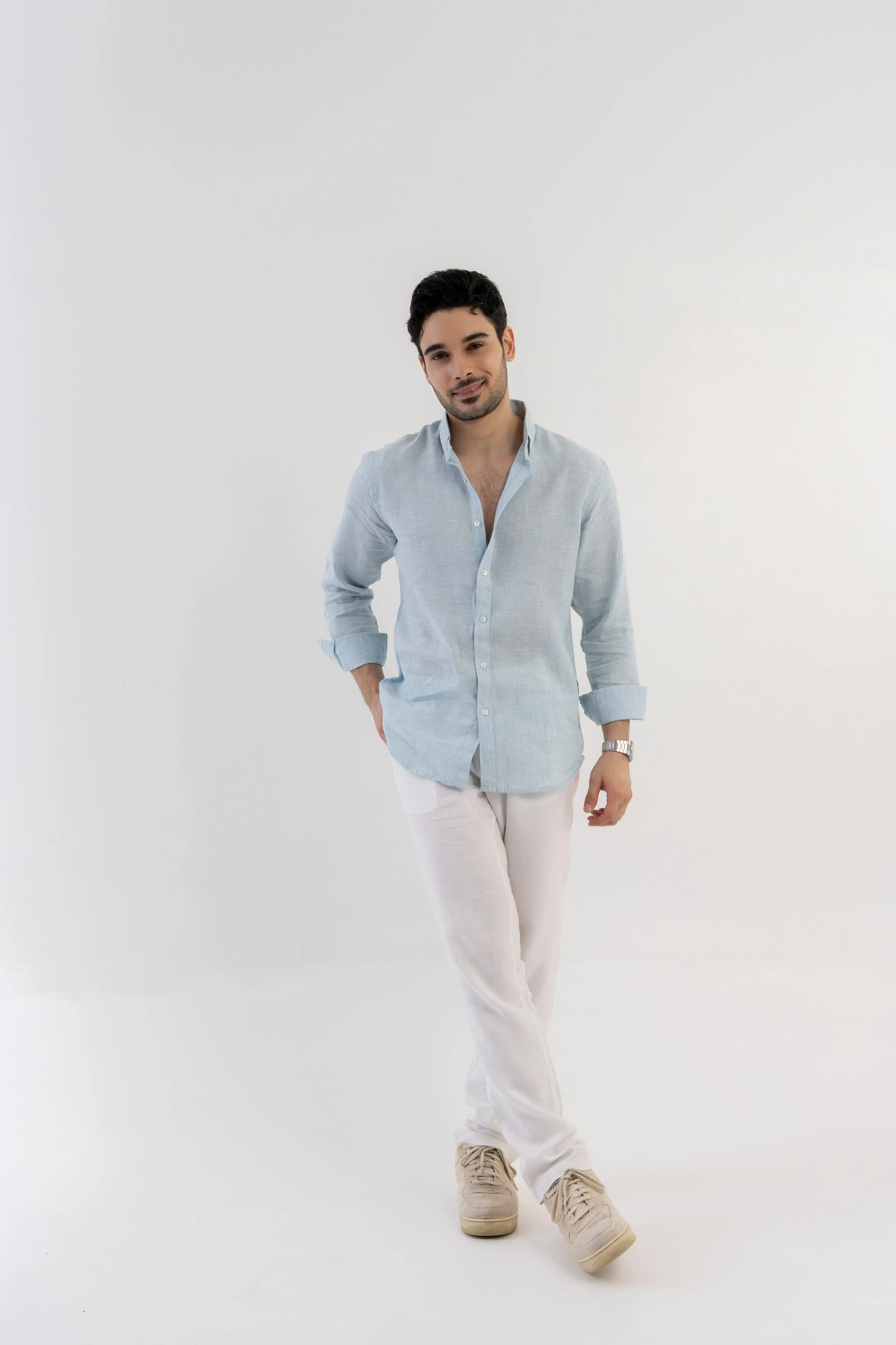 100% Linen Soft Touch Frosty Blue Shirt