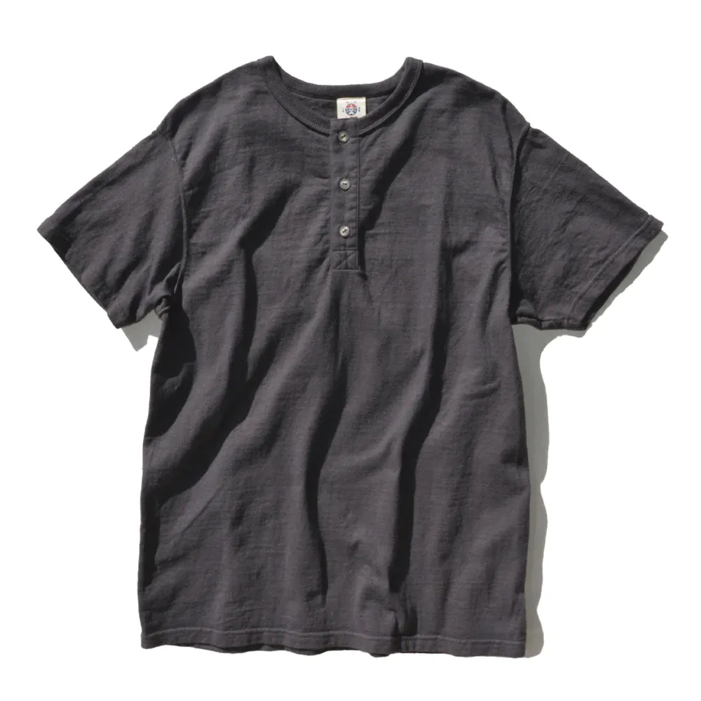 16oz Japanese Organic Cotton Henley Hand-Dyed in Black Bean - Kuromame