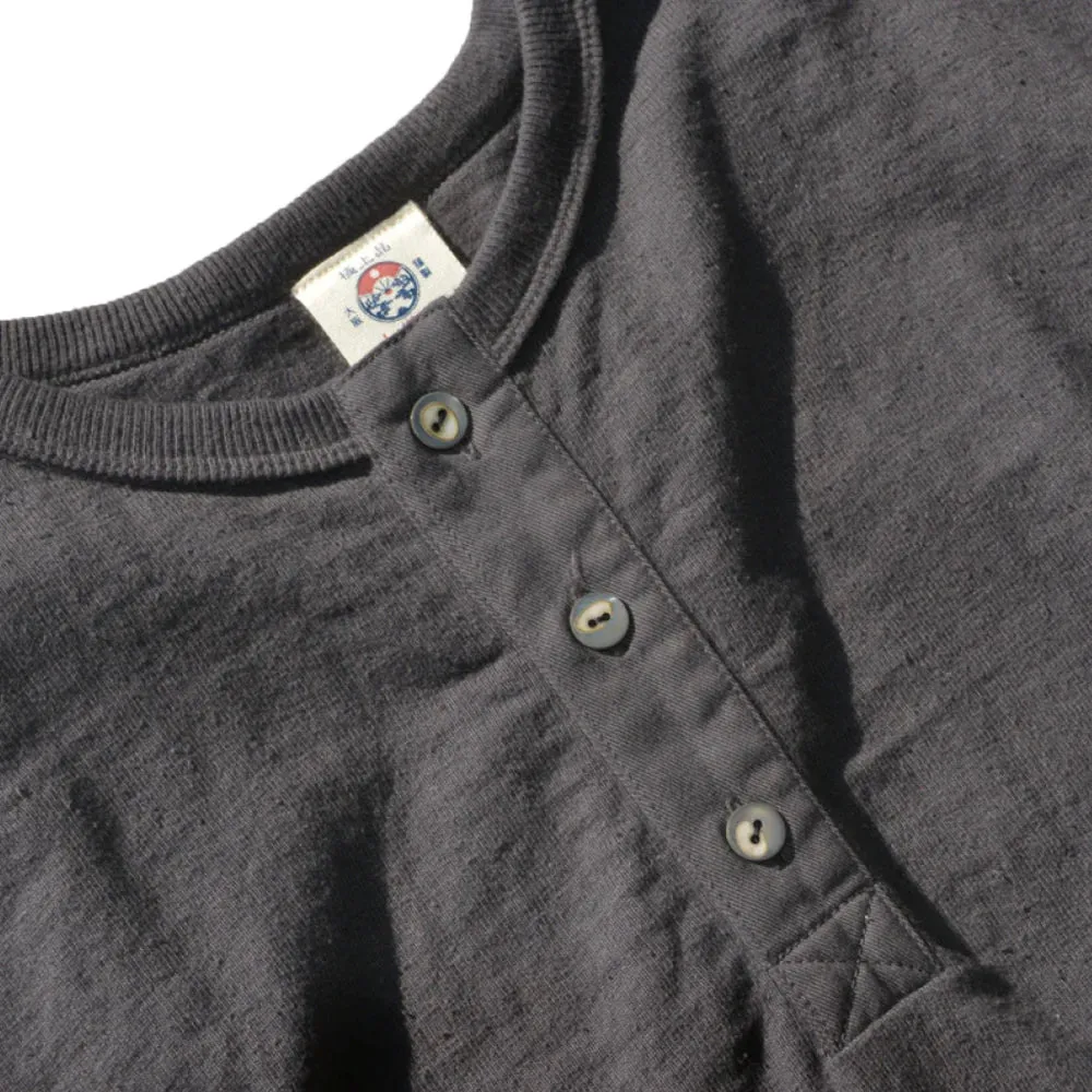 16oz Japanese Organic Cotton Henley Hand-Dyed in Black Bean - Kuromame