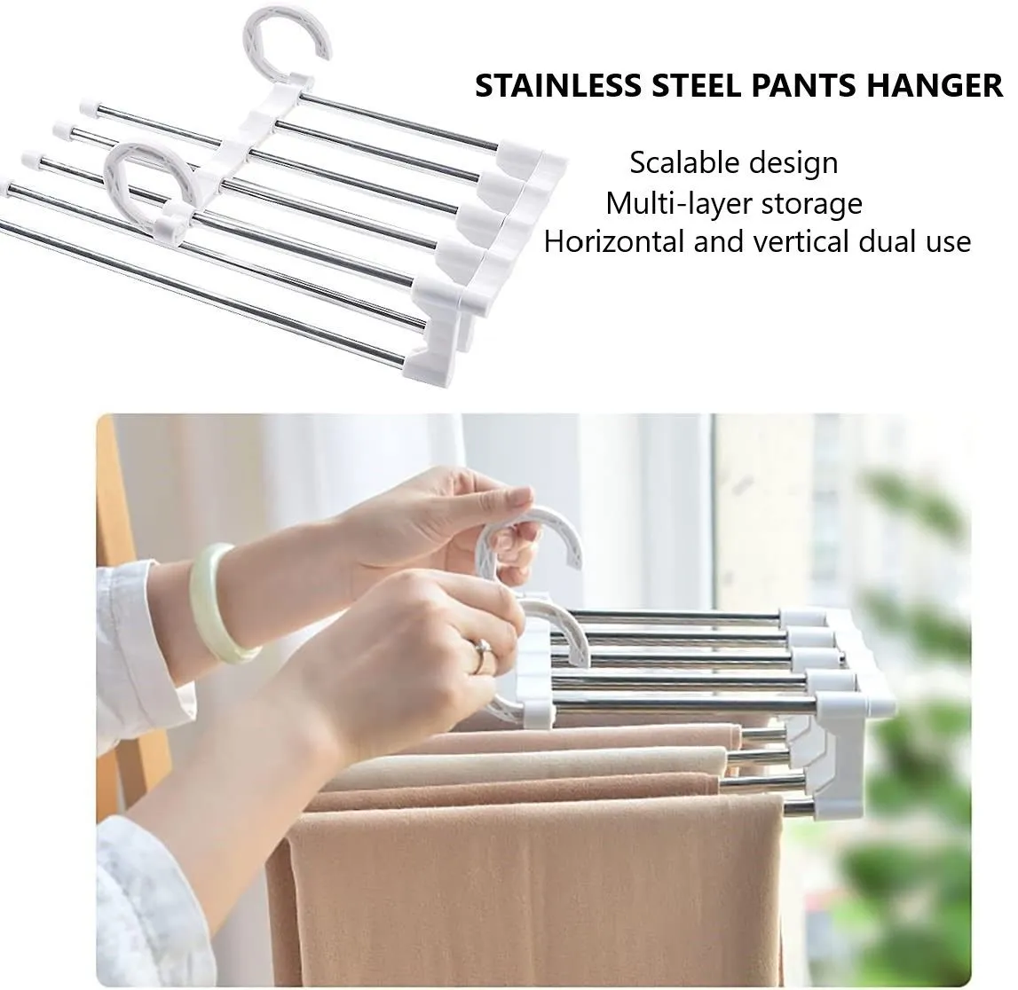 2 Pack Adjustable Stainless Steel Non-Slip Pants Hangers