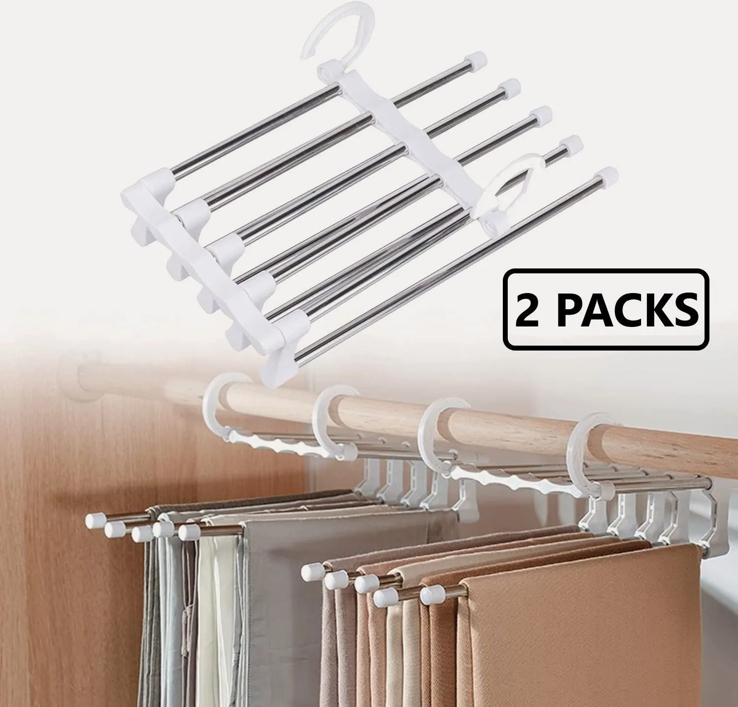 2 Pack Adjustable Stainless Steel Non-Slip Pants Hangers