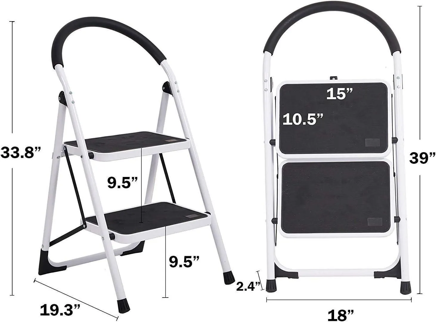 2 Step Ladder Folding Step Stool with Soft Grip Handle and Anti-Slip Wide Pedal, 330 lbs Capacity