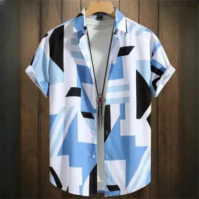 3D Printed Geometry Men's Shirts Loose Casual Fashion Button Short Sleeve Lapel Hawaiian Blouse Shirts for Men Summer Clothing