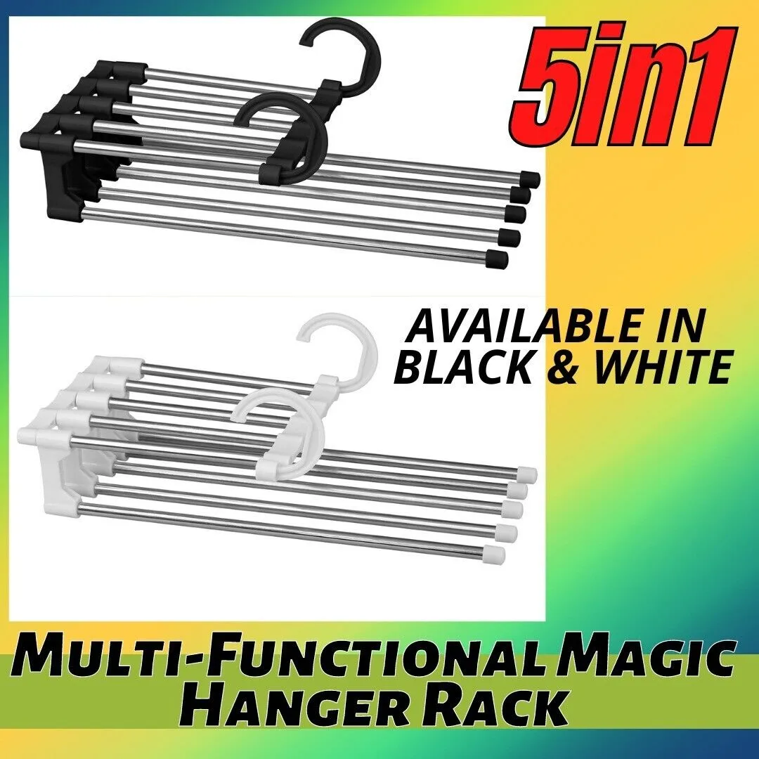 5 In1 Multi-functional Pants Rack Shelves Stainless Steel Wardrobe Magic Hanger