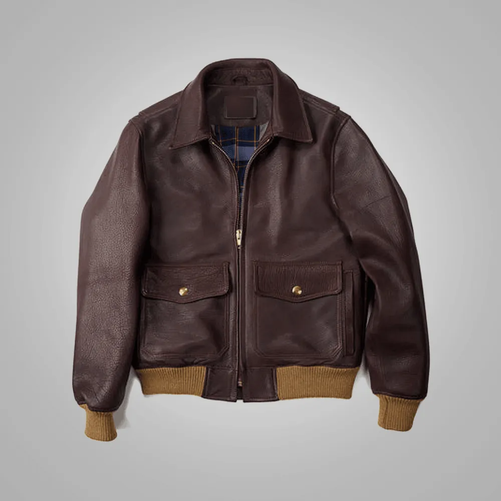 A2 Bomber Aviator Sheepskin Flying RAF Leather Jacket For Men