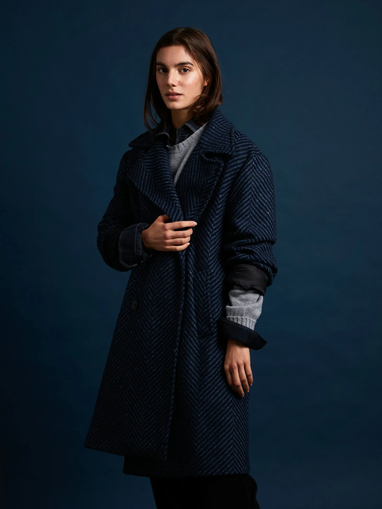 AALBANY VIRGIN WOOL HERRINGBONE COAT