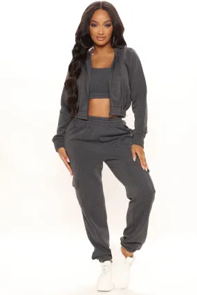 About Time 3 Piece Jogger Set - Charcoal