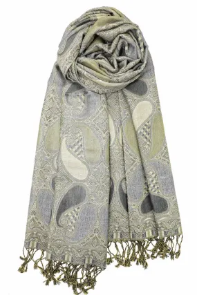 Achillea Grey Gold Multi Color Paisley Pashmina