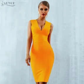 ADYCE Sommer Frauen Verband Kleid Vestidos 2020 Rot Orange Tank Sexy Tiefem V-ausschnitt Ärmel Bodycon Promi Runway Party Kleid