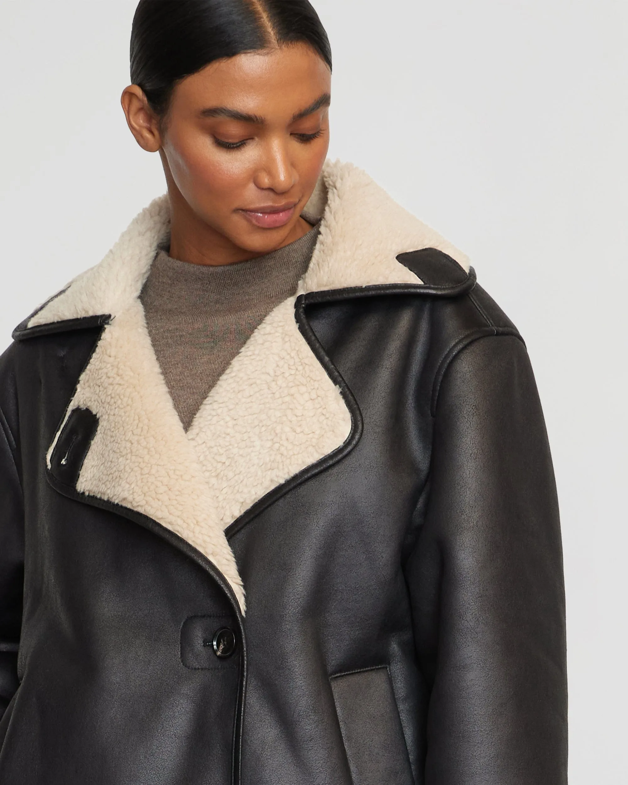 Alec Vegan Leather Shearling Coat