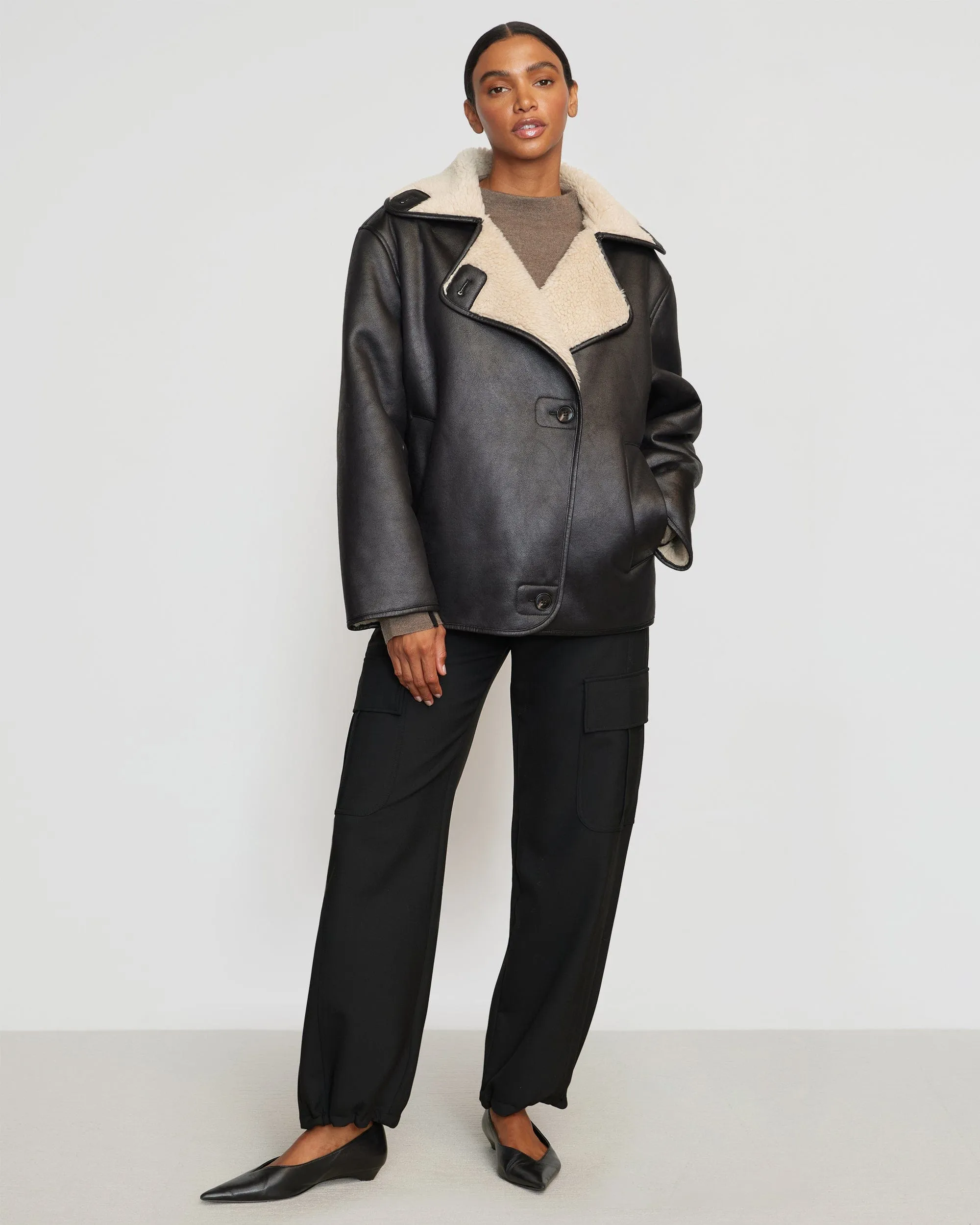 Alec Vegan Leather Shearling Coat