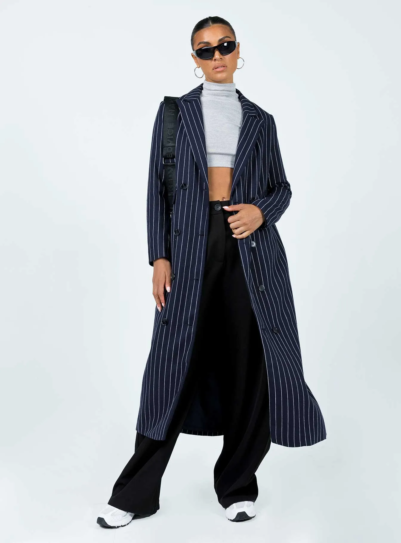 Alkiria Trench Coat Navy Pinstripe