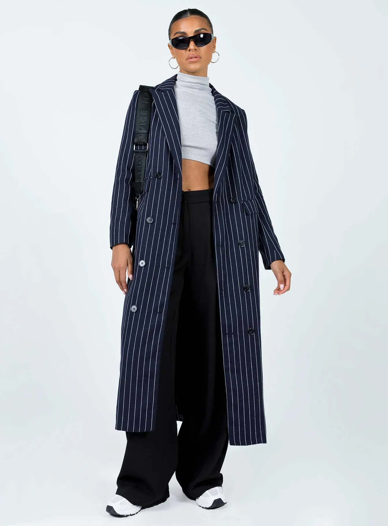 Alkiria Trench Coat Navy Pinstripe