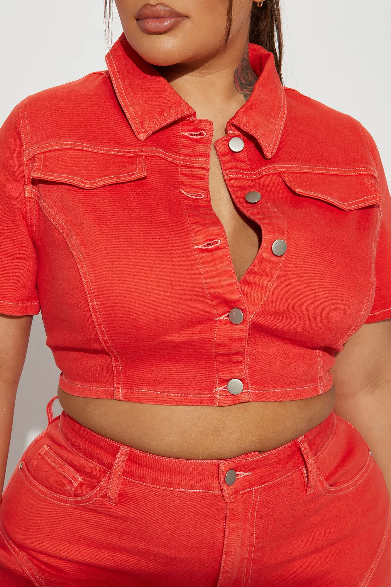 All Fired Up Cropped Denim Jacket - Orange