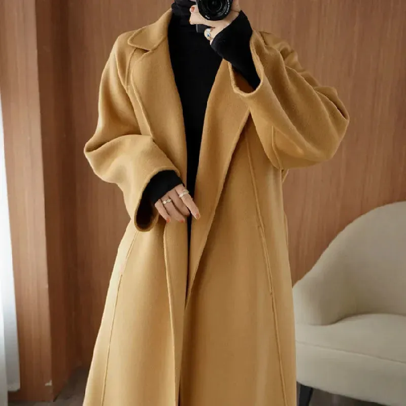 Amozae-Plus Size Women's Long Knee-Length Loose-Fit Woolen Overcoat Plus Size High-End Jacket For Autumn Winter 2024 New Trendy Style