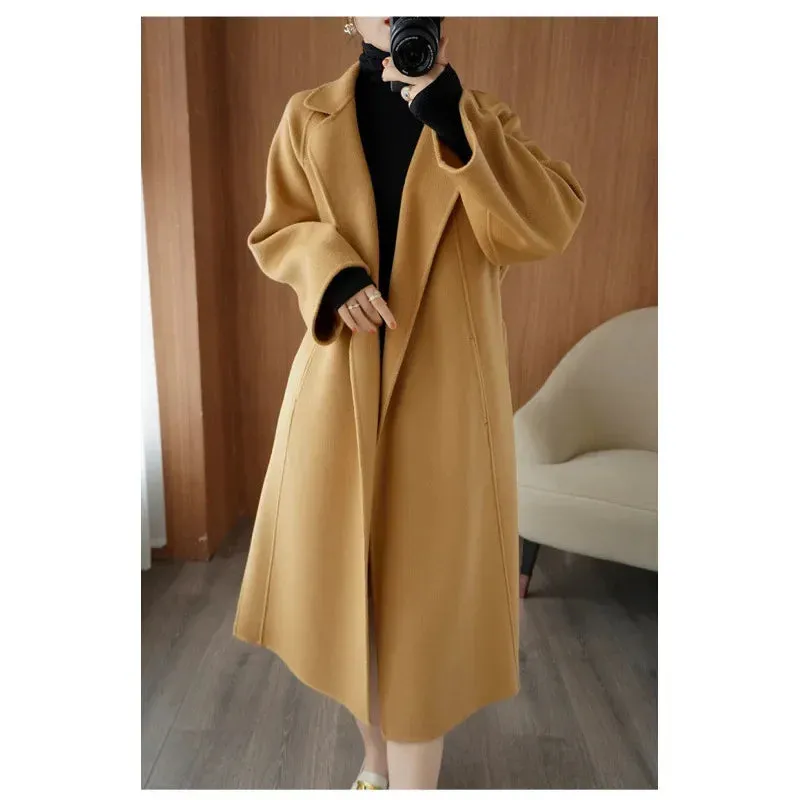 Amozae-Plus Size Women's Long Knee-Length Loose-Fit Woolen Overcoat Plus Size High-End Jacket For Autumn Winter 2024 New Trendy Style