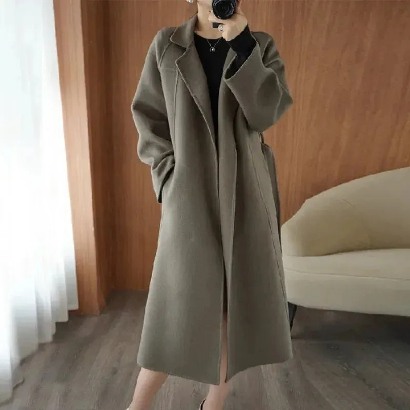 Amozae-Plus Size Women's Long Knee-Length Loose-Fit Woolen Overcoat Plus Size High-End Jacket For Autumn Winter 2024 New Trendy Style