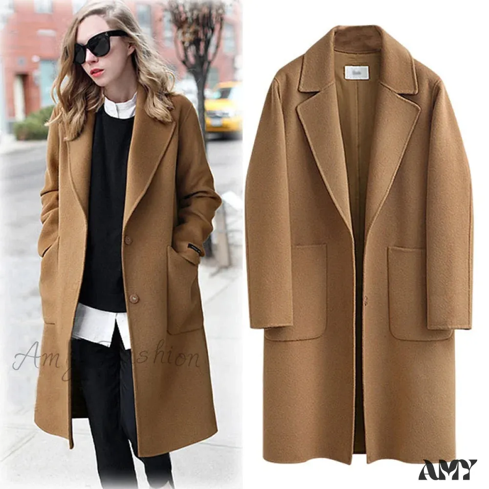 Amy Fashion - Wool Baggy Long Solid Simple All-match Overcoat