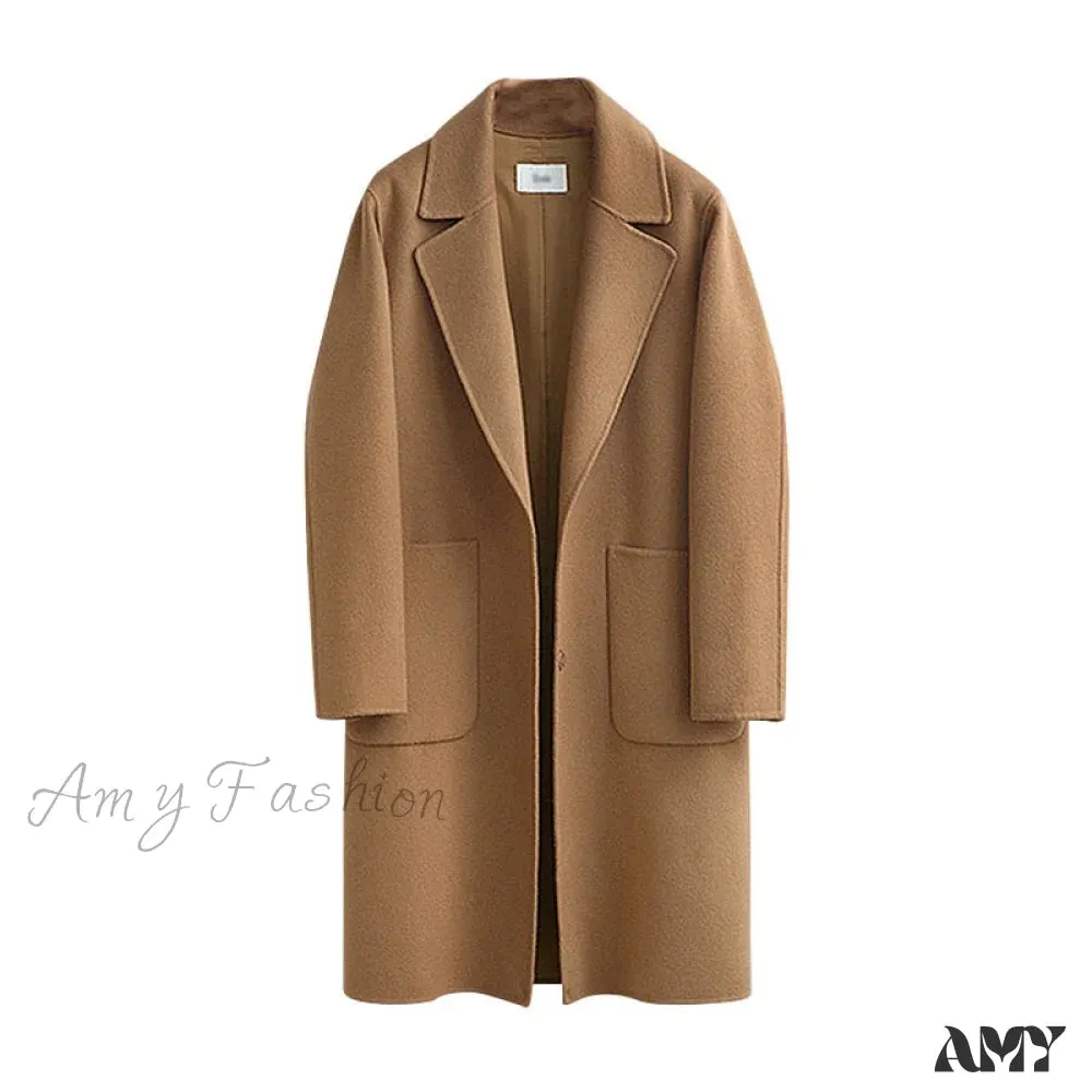 Amy Fashion - Wool Baggy Long Solid Simple All-match Overcoat