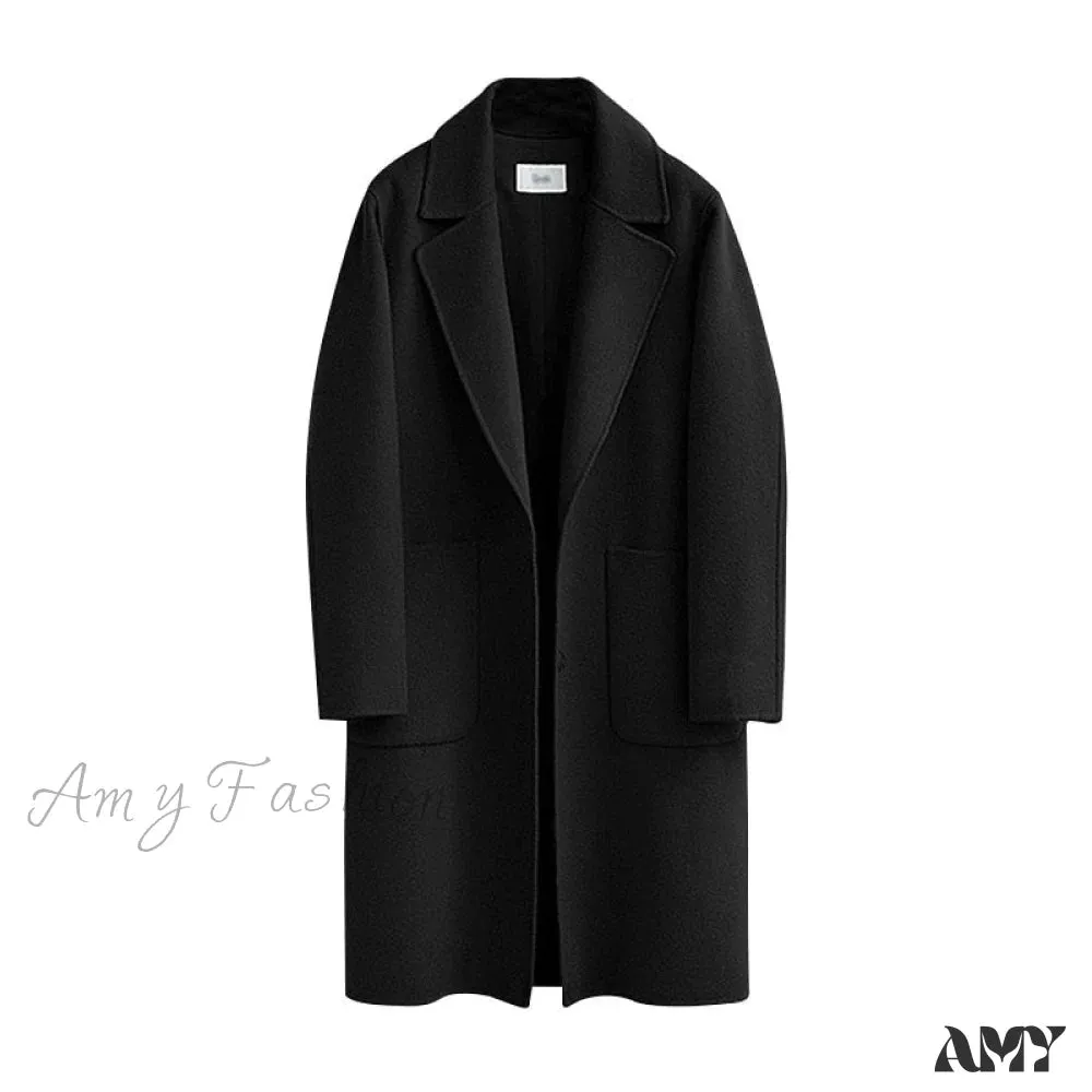 Amy Fashion - Wool Baggy Long Solid Simple All-match Overcoat