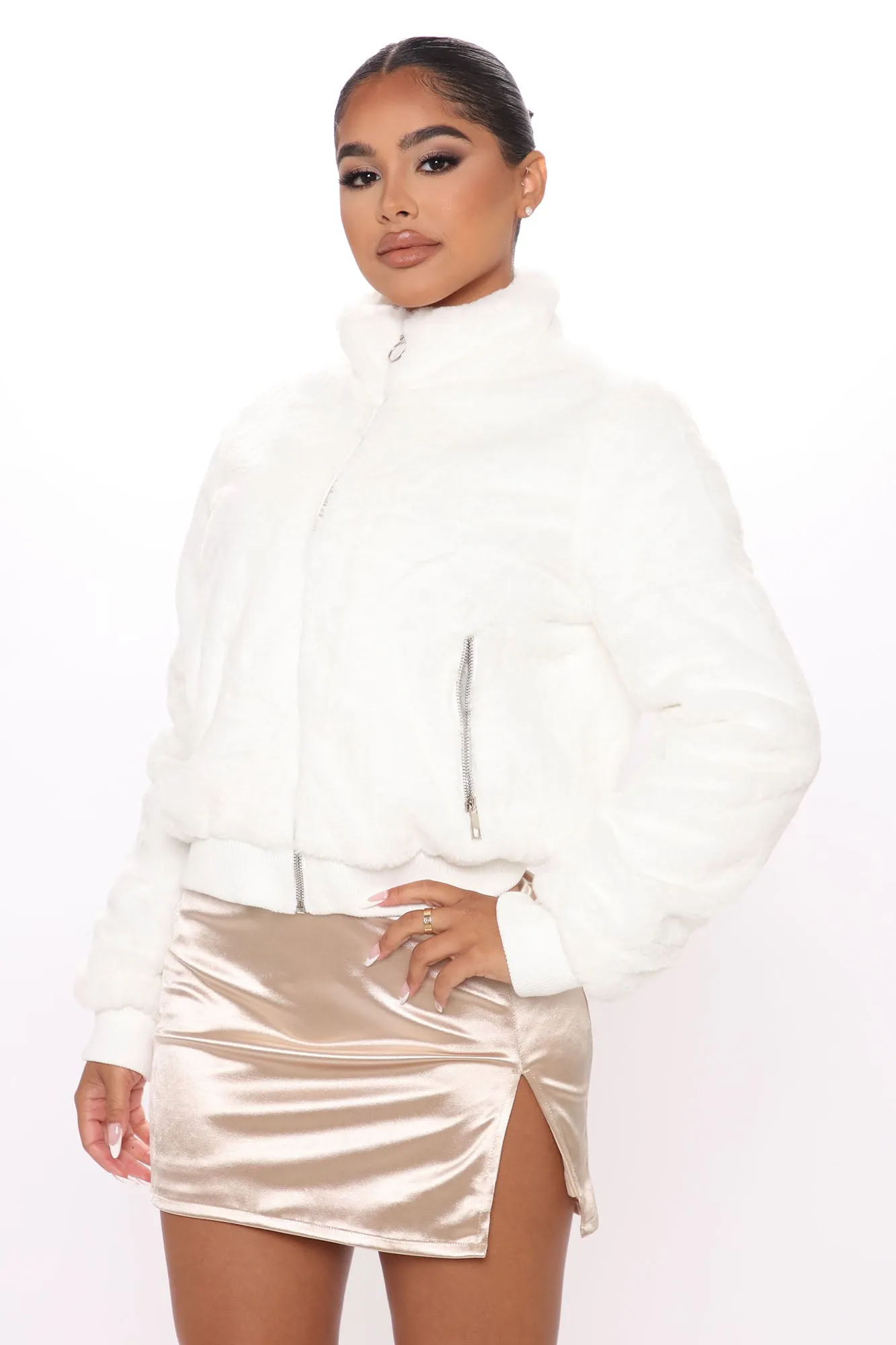 Andi Faux Fur Bomber Jacket - Ivory