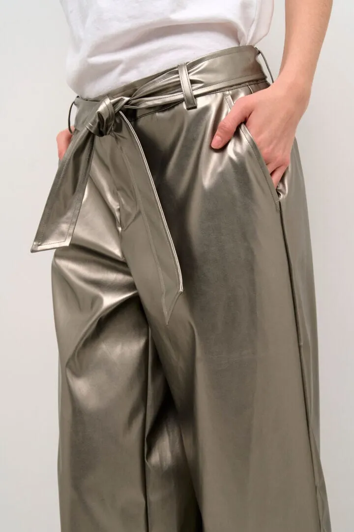 ANTIQUE GOLD BELTED WIDE LEG PANT