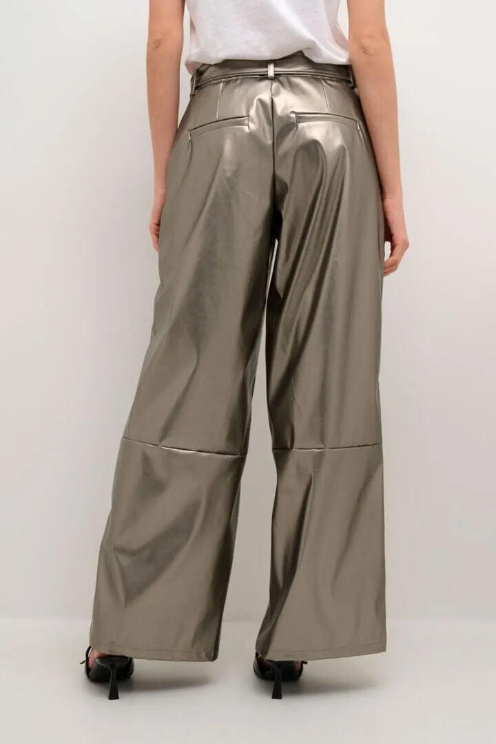 ANTIQUE GOLD BELTED WIDE LEG PANT