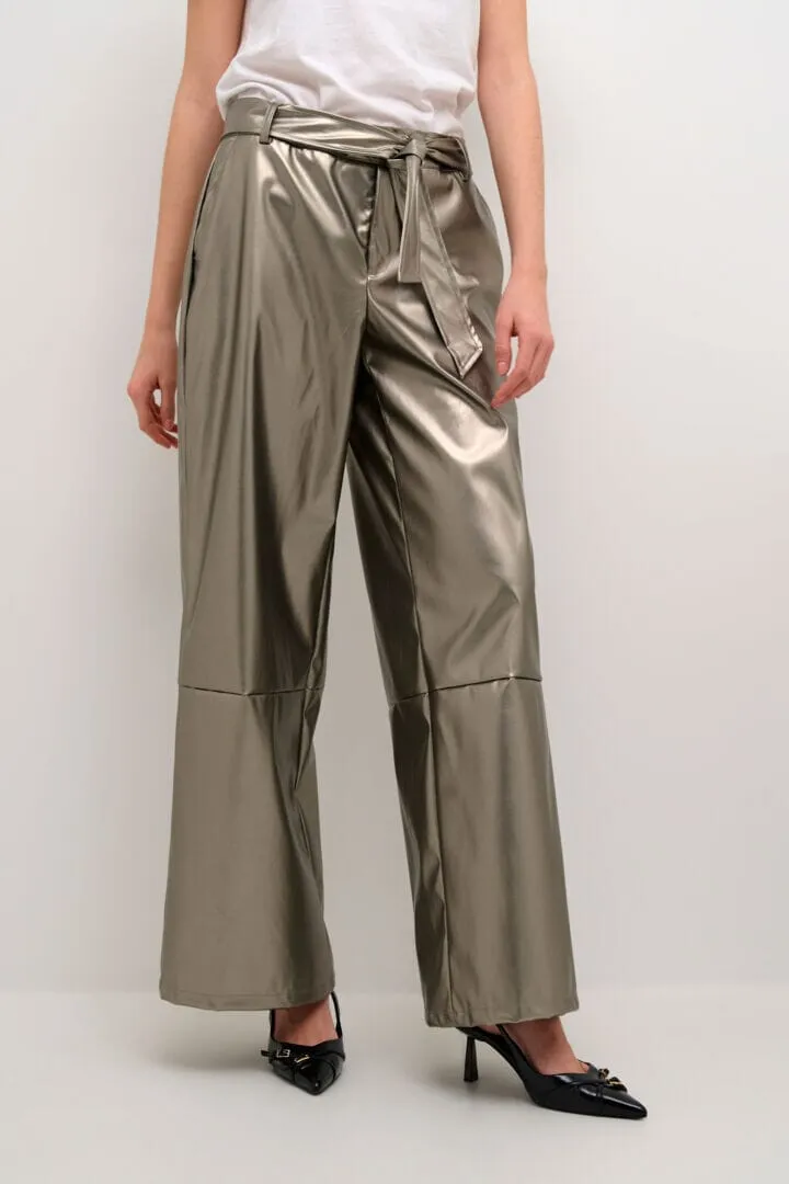 ANTIQUE GOLD BELTED WIDE LEG PANT