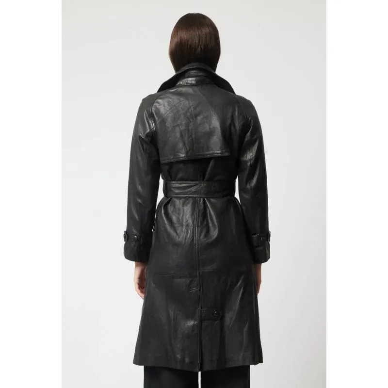 Astra Leather Trench Coat | Black