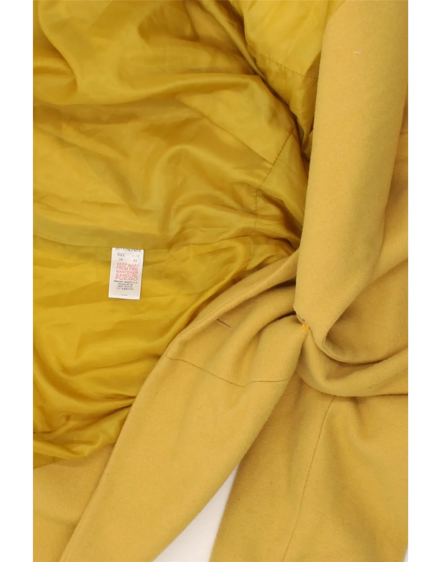 ATMOSPHERE Womens Overcoat UK 14 Medium  Yellow Wool