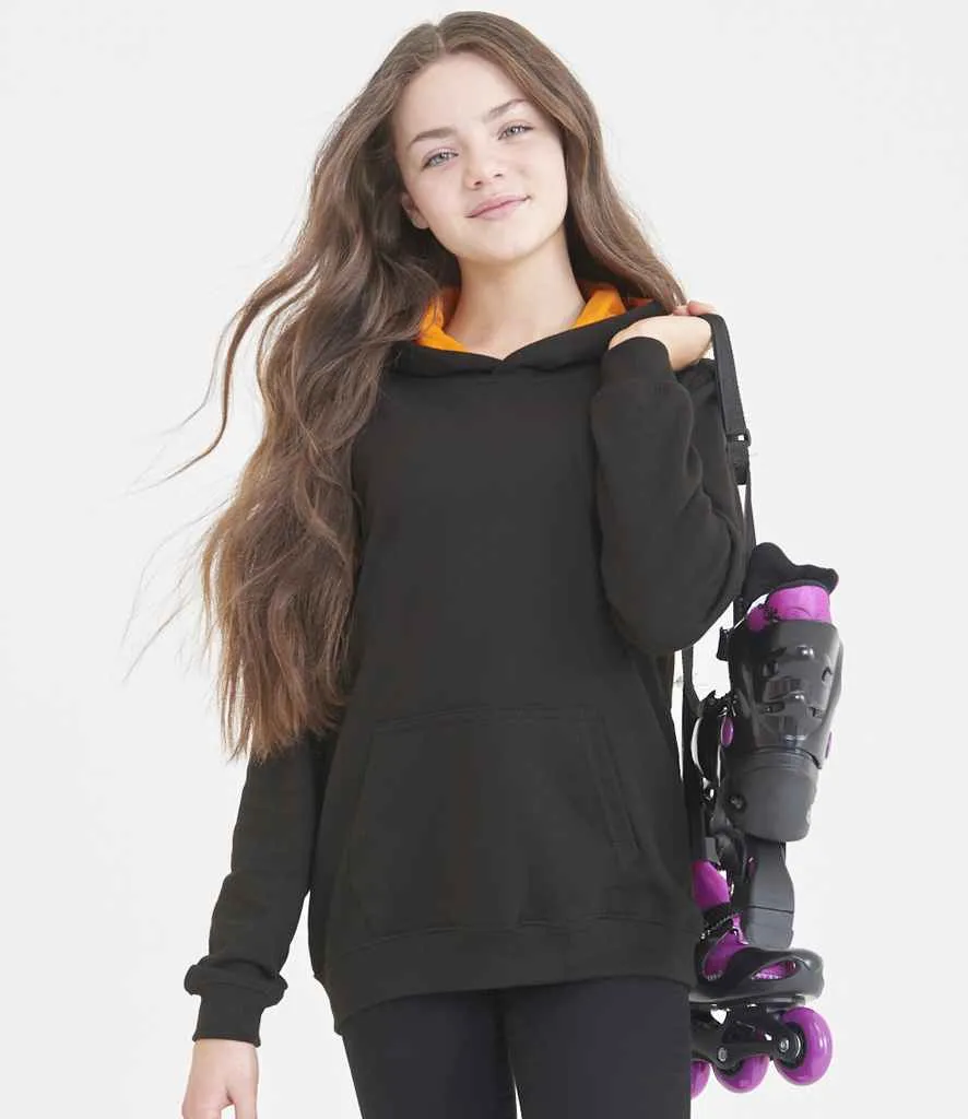 AWDis Kids Varsity Hoodie | Jet Black/Orange Crush