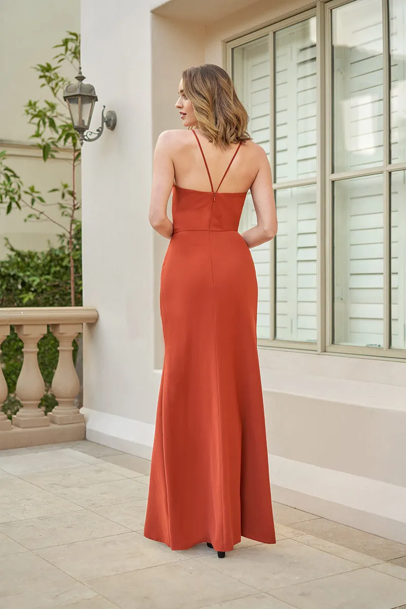 B4113 - Scoop Ruched Chiffon A-Line Long Bridesmaid Dress With Slit