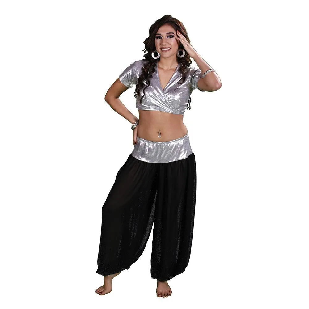 Belly Dance Lycra Choli Top With Chiffon Harem Pants Costume Set |