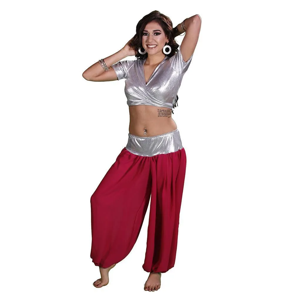 Belly Dance Lycra Choli Top With Chiffon Harem Pants Costume Set |