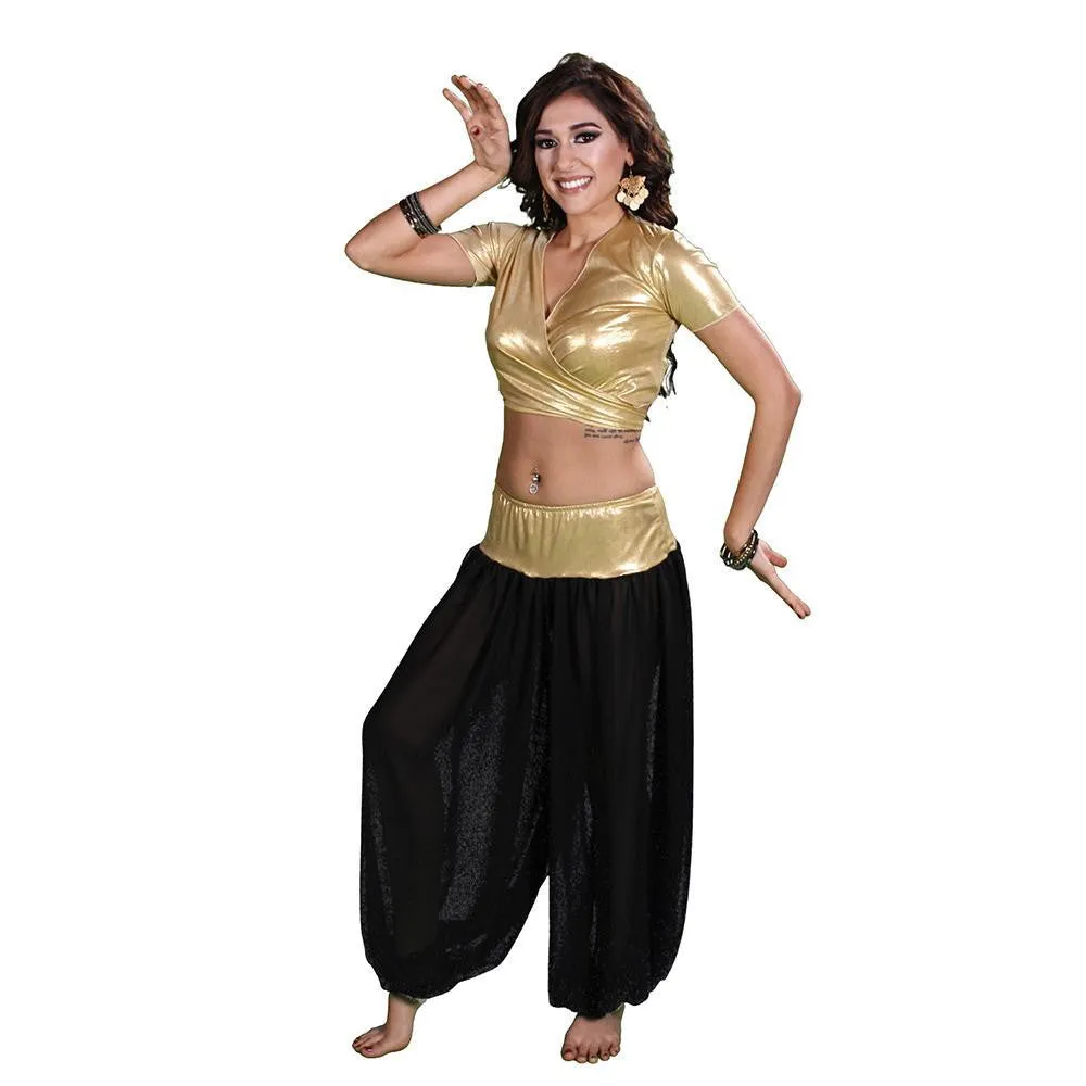 Belly Dance Lycra Choli Top With Chiffon Harem Pants Costume Set |