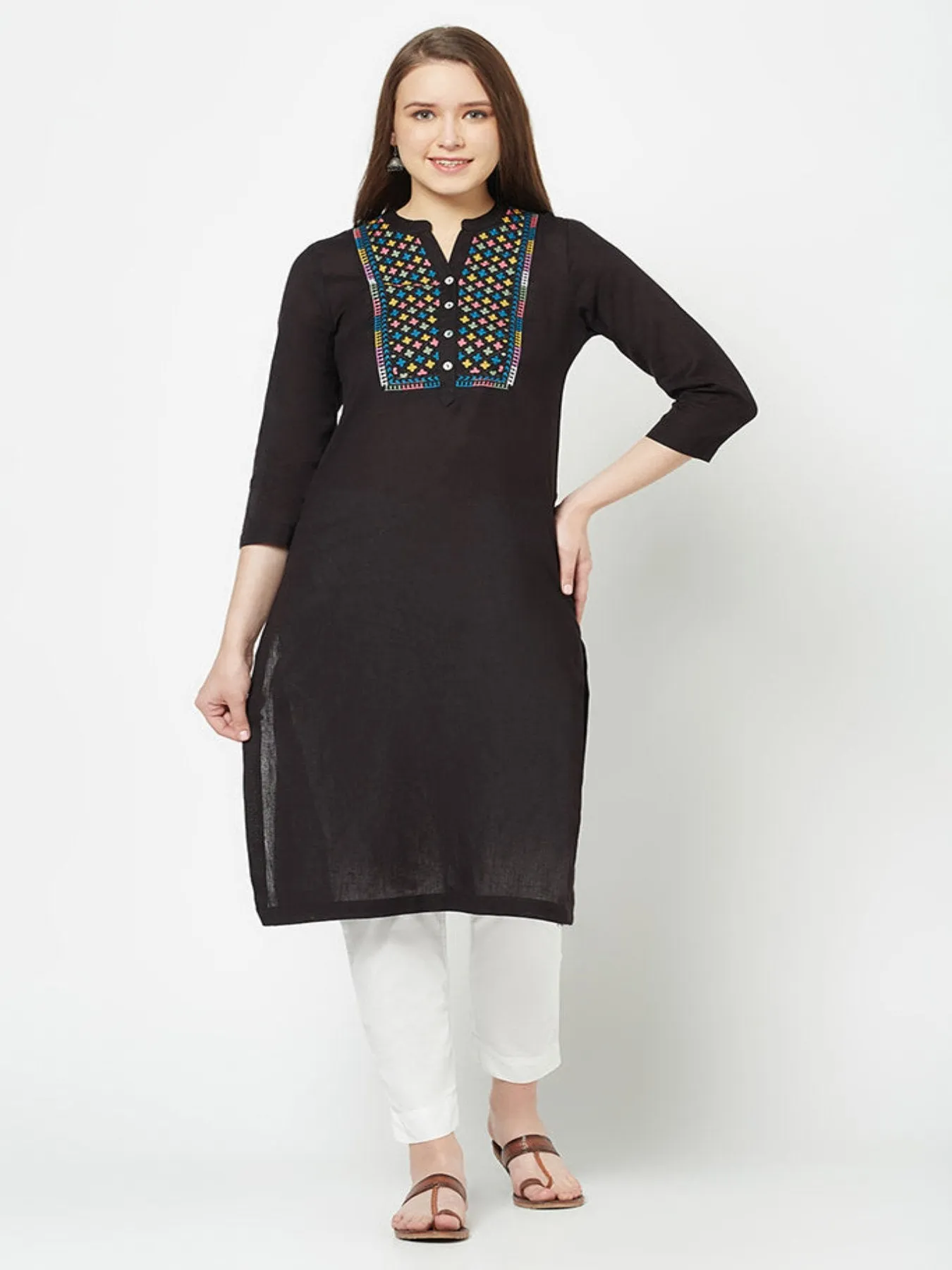 Black Embroidered Straight Kurta