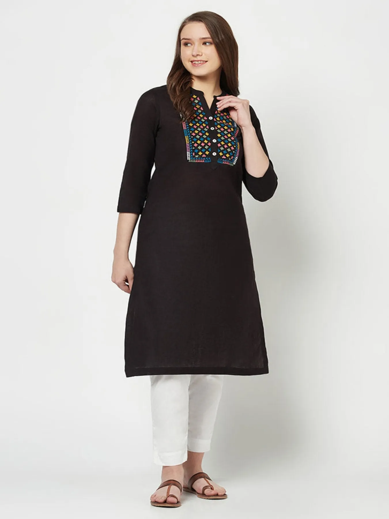 Black Embroidered Straight Kurta