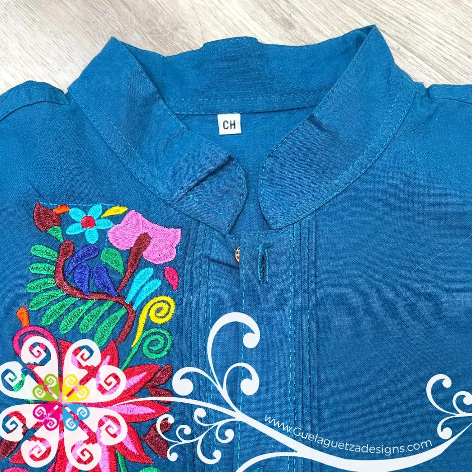 Blue Floral Stripe Shirt - Embroider Men Shirt