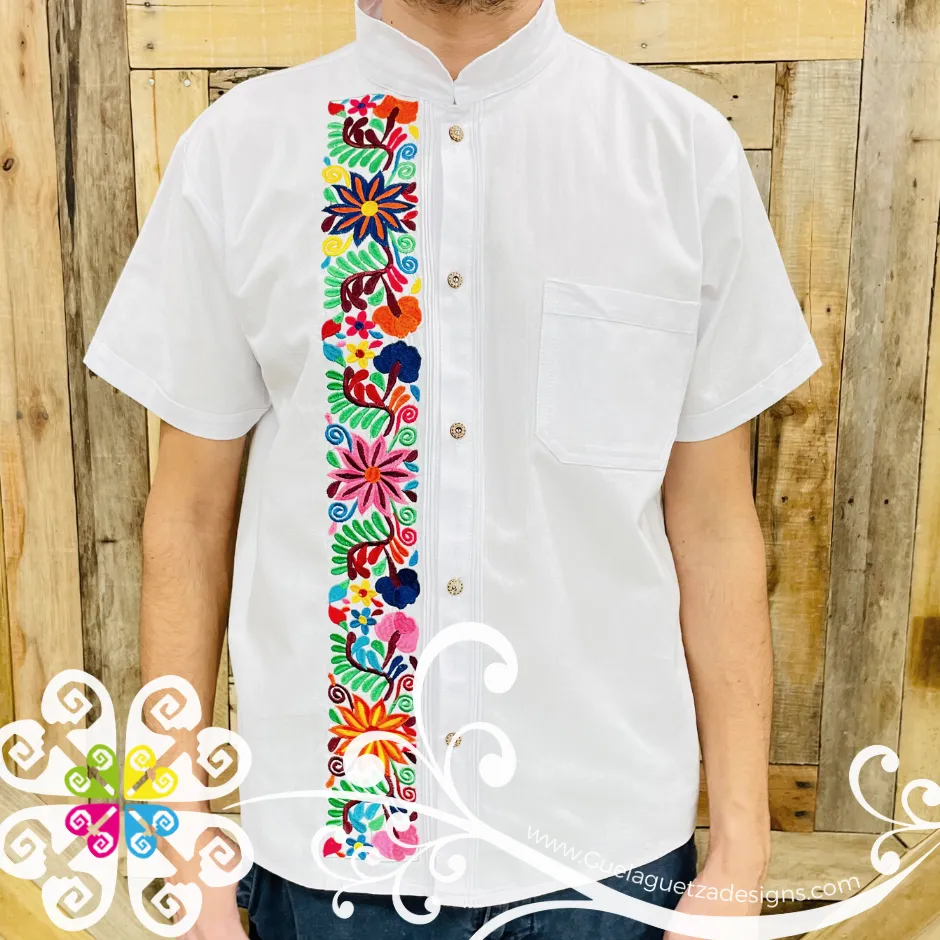 Blue Floral Stripe Shirt - Embroider Men Shirt