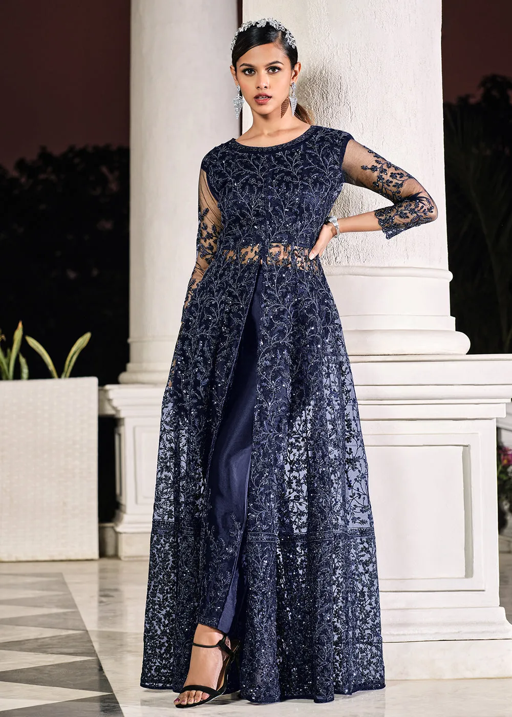 Blue Lehenga/Pant Style Embroidered Designer Anarkali Suit