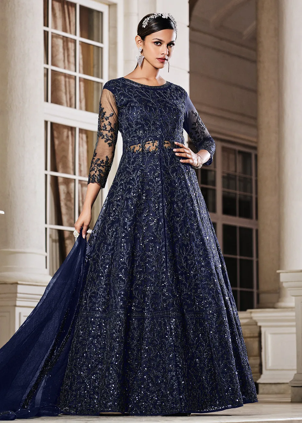 Blue Lehenga/Pant Style Embroidered Designer Anarkali Suit