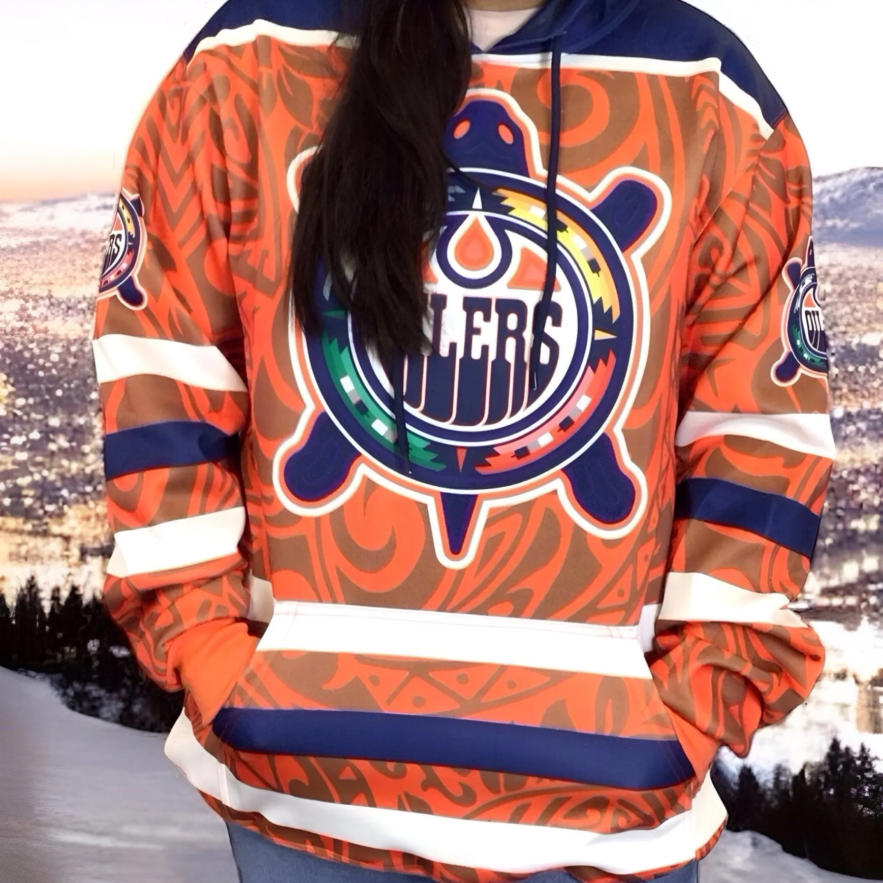 Blue  orange Oilers Hoodie