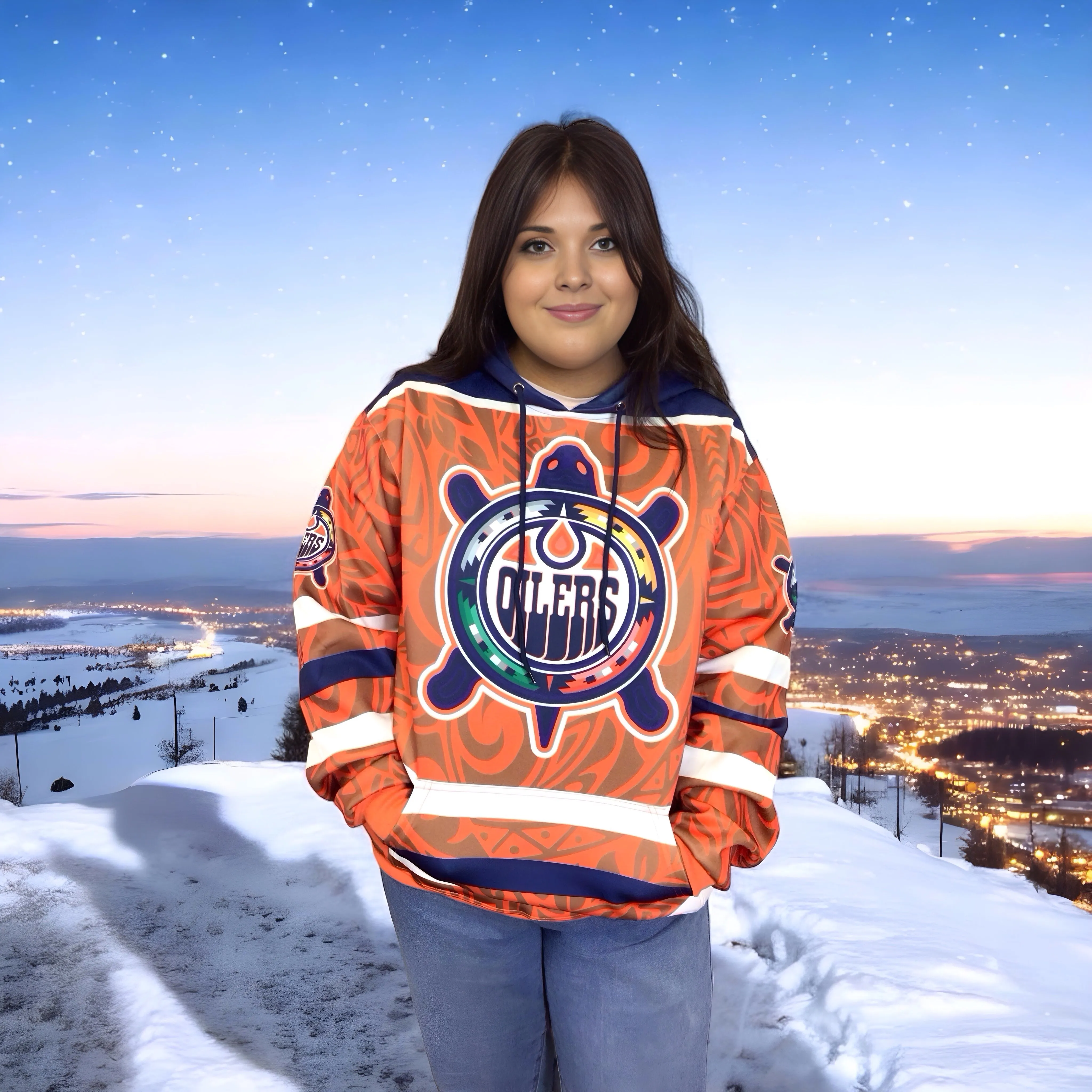 Blue  orange Oilers Hoodie