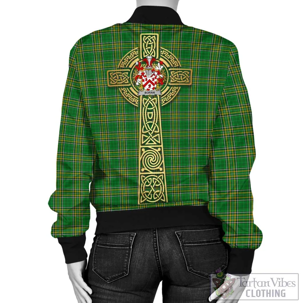 Boran Irish Clan Tartan Bomber Jacket with Coat of Arms Celtic Tree of Life Style