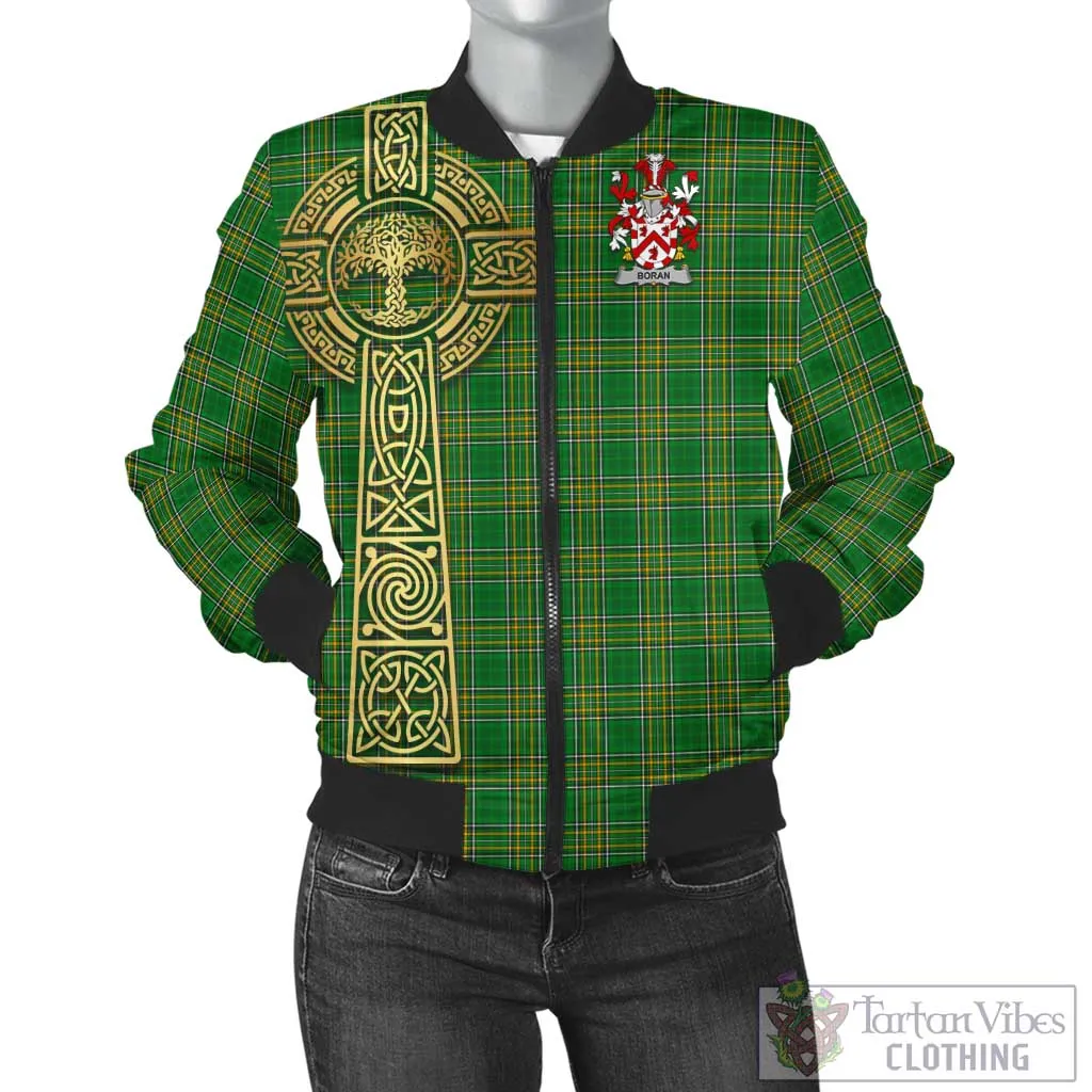 Boran Irish Clan Tartan Bomber Jacket with Coat of Arms Celtic Tree of Life Style