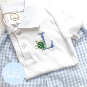 Boy Polo Shirt - Single Initial with Sea Turtle