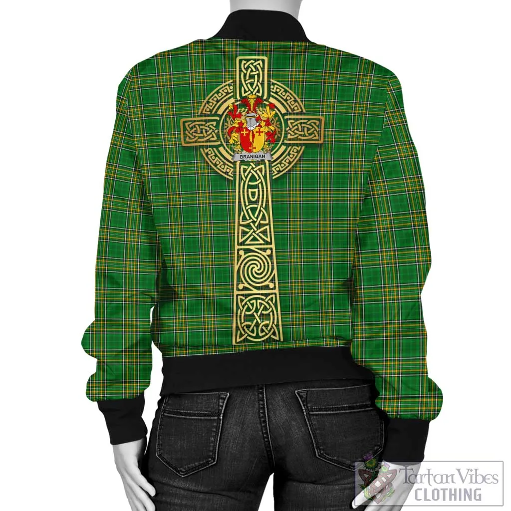 Branigan Irish Clan Tartan Bomber Jacket with Coat of Arms Celtic Tree of Life Style