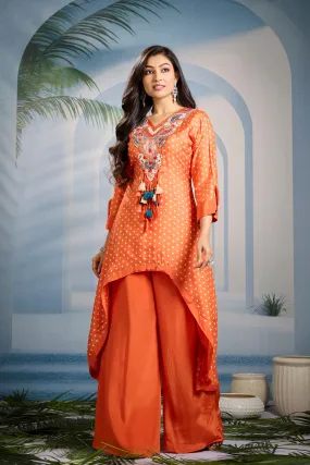 Bright Orange Bandhani Printed Kurta Set